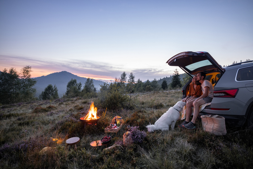 Couple with Car Camping in the Mountains